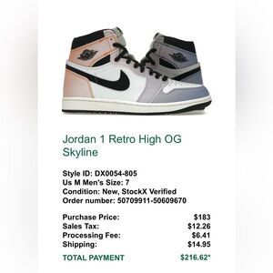 Brand new in box jordan 1 retro high og skyline size 7 men’s